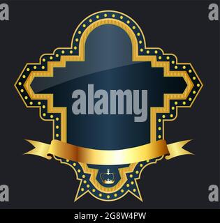 Gold elegant vintage shield label design template with copyspace Stock Vector