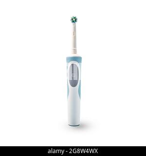 modern electric toothbrush isolated on white background. Dental care tools on white background. concept of good mouth hygiene. Electric toothbrush, cl Stock Photo