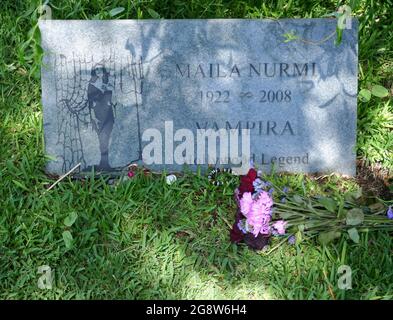 Los Angeles, California USA  20th July 2021 A general view of atmosphere of actress Maila Nurmi Grave, known as Vampira, aka Maila Elizabeth Syrjaniemi at Hollywood Forever Cemetery on July 20, 2021 in Los Angeles, California, USA. Photo by Barry King/Alamy Stock Photo Stock Photo