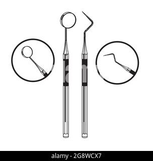 Dental Tools - Mouth Mirror and Sickle Probe - Stock Illustration as EPS 10 File Stock Vector