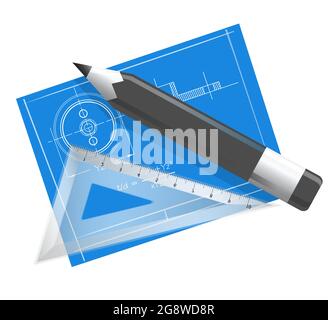 Blueprint Technical Drawing - Stock Icon as EPS 10 File Stock Vector