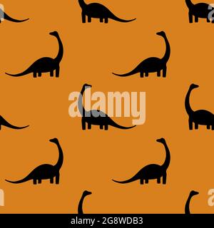 Seamless pattern with dinosaurs on an orange background Stock Vector