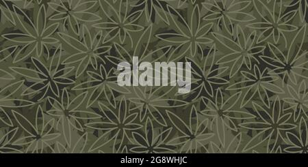 Abstract Khaki Texture Camouflage With Cannabis Leaves Seamless Pattern Background Vector Illustration Stock Vector
