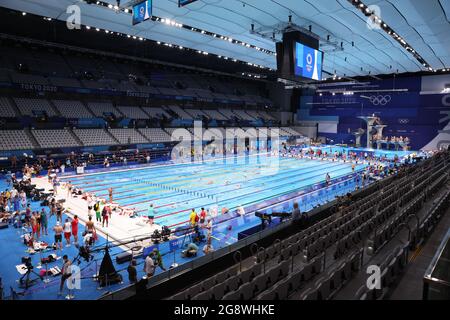Tokyo, Japan. 23rd July, 2021. TOKYO, JAPAN - JULY 23: General view during the Podium Training at the Tokyo Aquatics Centre on July 23, 2021 in Tokyo, Japan (Photo by Marcel ter Bals/Orange Pictures) NOCNSF Credit: Orange Pics BV/Alamy Live News