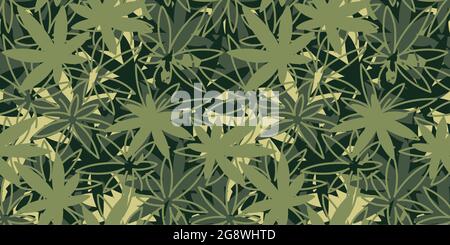 Khaki Texture Camouflage With Cannabis Leaves Seamless Pattern Background Vector Illustration Art Stock Vector