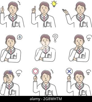 Young male doctor gesture variation illustration set Stock Vector