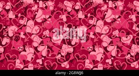Pink Texture Camouflage With Hearts Seamless Pattern Background Vector Illustration Art Stock Vector