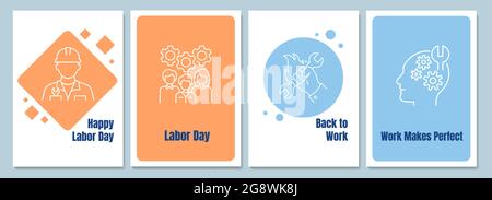 Honouring workers achievement postcards with linear glyph icon set. Greeting card with decorative vector design. Simple style poster with creative lin Stock Vector