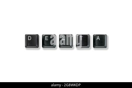Computer keyboard keys spelling Delta, isolated on white background Stock Photo