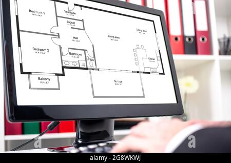 Apartment plan concept shown on a computer screen Stock Photo