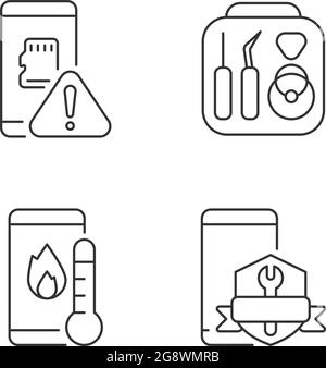 Cellphone recovery related linear icons set Stock Vector