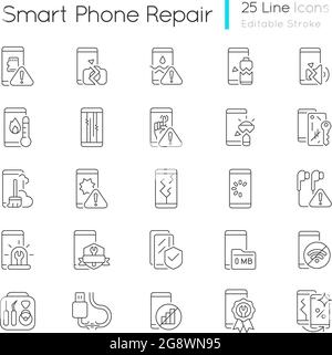Smartphone repair linear icons set Stock Vector