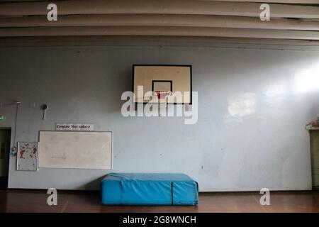 an empty classic wooden style gymnasium in an english secondary school in london england UK Stock Photo