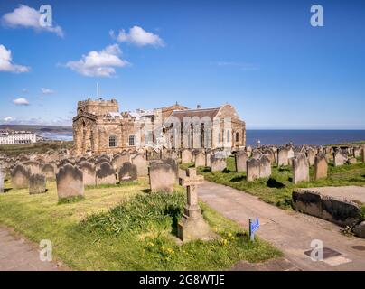 The historic Church of St Mary on the East Cliff at Whitby, North Yorkshire. Stock Photo