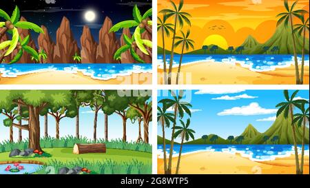 Four different nature horizontal scenes illustration Stock Vector