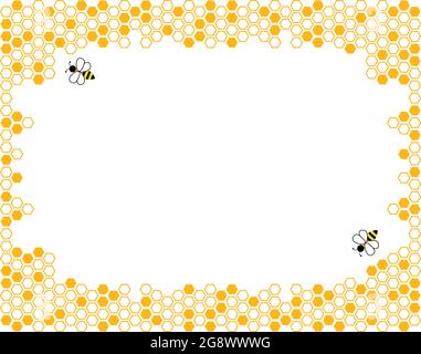Orange border of geometric hexagons with cute bee. Symbolizing the honeycomb. Stock Vector