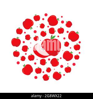 Circle pattern with red apples. Bright design for printing on plates. Stock Vector