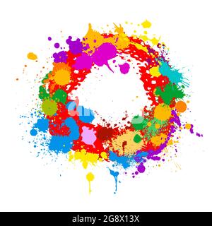 Round frame of multi-colored paint spots. Vector illustration Stock Vector