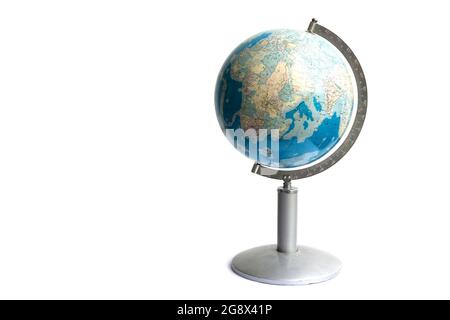 vintage map of the globe world map isolated on white background , objects copy space Stock Photo