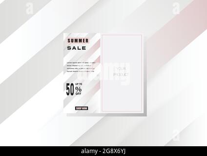 Fashion Summer Sale Template. Season Sale Banner with Stripe line and Frame. Vector and illustration design Stock Vector