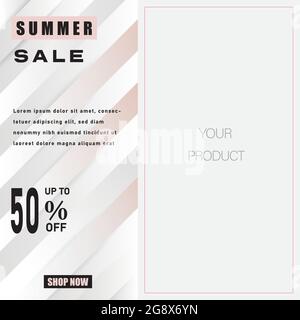 Fashion Summer Sale Template. Season Sale Banner with Stripe line and Frame. Vector and illustration design Stock Vector