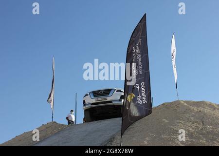 A 4x4 (4-wheel-drive) vehicle at 'XQuarry' Off-Road and Adventure Park located in Mleiha desert in Sharjah emirate, United Arab Emirates. Stock Photo