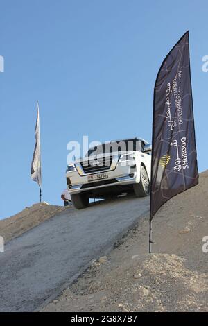 A 4x4 (4-wheel-drive) vehicle at 'XQuarry' Off-Road and Adventure Park located in Mleiha desert in Sharjah emirate, United Arab Emirates. Stock Photo