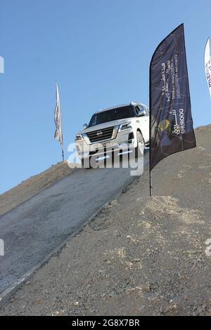 A 4x4 (4-wheel-drive) vehicle at 'XQuarry' Off-Road and Adventure Park located in Mleiha desert in Sharjah emirate, United Arab Emirates. Stock Photo