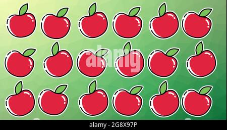 Composition of rows of red apples on green background Stock Photo