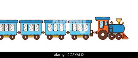 Cute blue train banner. Locomotive toy train Stock Vector