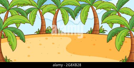 Tropical beach scene with many palm trees at night Stock Vector Image ...
