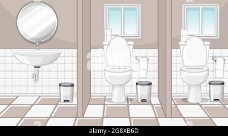 Public toilet cubicles with sink and mirror illustration Stock Vector ...