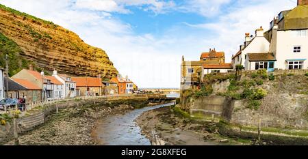 The estuary of Staithes in North Yorkshire. Stock Photo