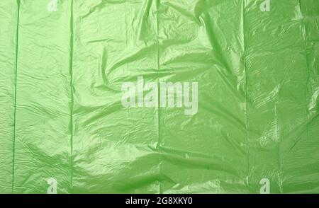 crumpled green polyethylene texture, close up, full frame Stock Photo