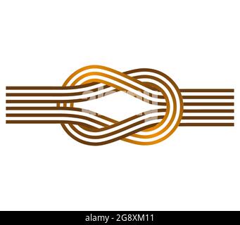 Square knot. Flat knot. Reef knot. Two golden ropes intertwined Stock Vector