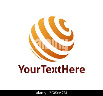 Orange ribbon wound on a transparent ball. Spherical spiral. Ready logo Stock Vector