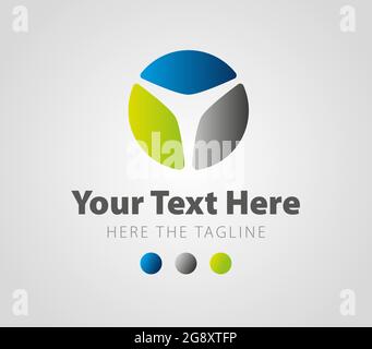 Circle divided in three pieces of different colors blue green and grey logo. Ready logo Stock Vector