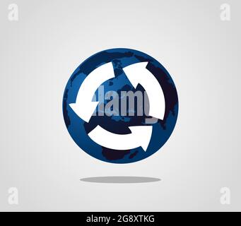 Shield of roundabout road sign with the globe in background. Road junction Stock Vector