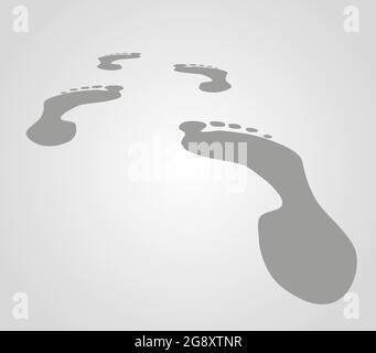 Human footprints in perspective. Gray background with gray prints Stock Vector