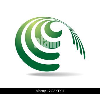 Several parallel lines in greens wound around a transparent cone Stock Vector
