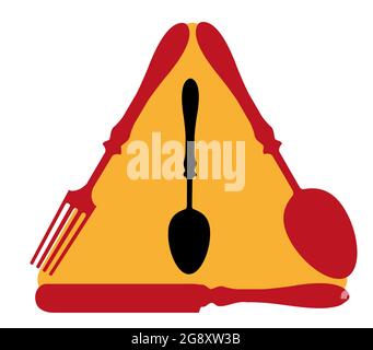 Road sign made of cutlery. Spoon fork knife and teaspoon. Traffic. Road junction Stock Vector
