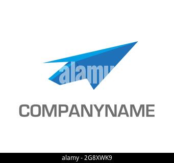 Paper plane, blue toy plane. Ready logo Stock Vector