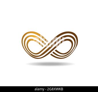 Mobius loop made of three golden lines. Infinity symbol drawn on a sphere Stock Vector