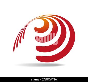 Several parallel orange lines wound around a transparent cone. Logo Stock Vector