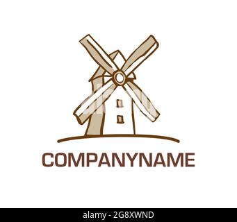 Wind mill. Hand drawn in the old style. Ready logo Stock Vector