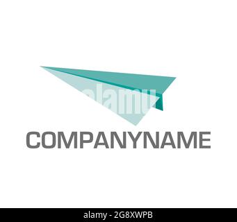 Paper plane, toy plane in green. Ready logo Stock Vector