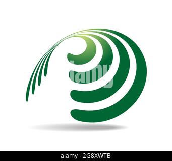 Several parallel lines in greens wound around a transparent cone Stock Vector