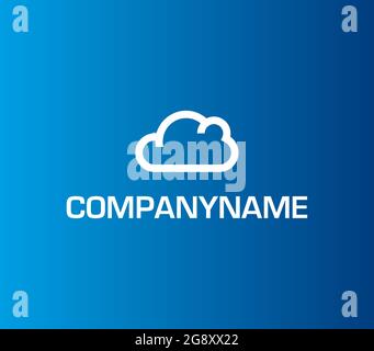 Linear, geometrical cloud on blue background. Cloud and sky. Ready logo Stock Vector
