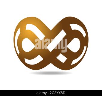 Mobius loop made of dotted white line on golden one. Drawn on a sphere. Infinity symbol. Road junction Stock Vector