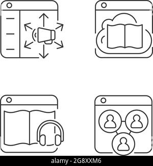 Launching online services linear icons set Stock Vector